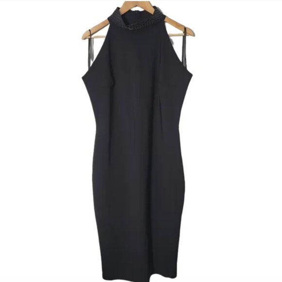 Chiara Boni Black Embellished Halter Neck Bodycon Midi Dress - Picture 1 of 7
